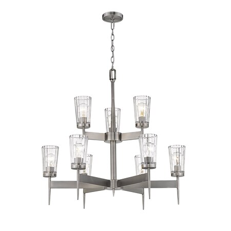 Z-Lite Flair 9 Light Chandelier, Antique Nickel & Clear 1932-9AN